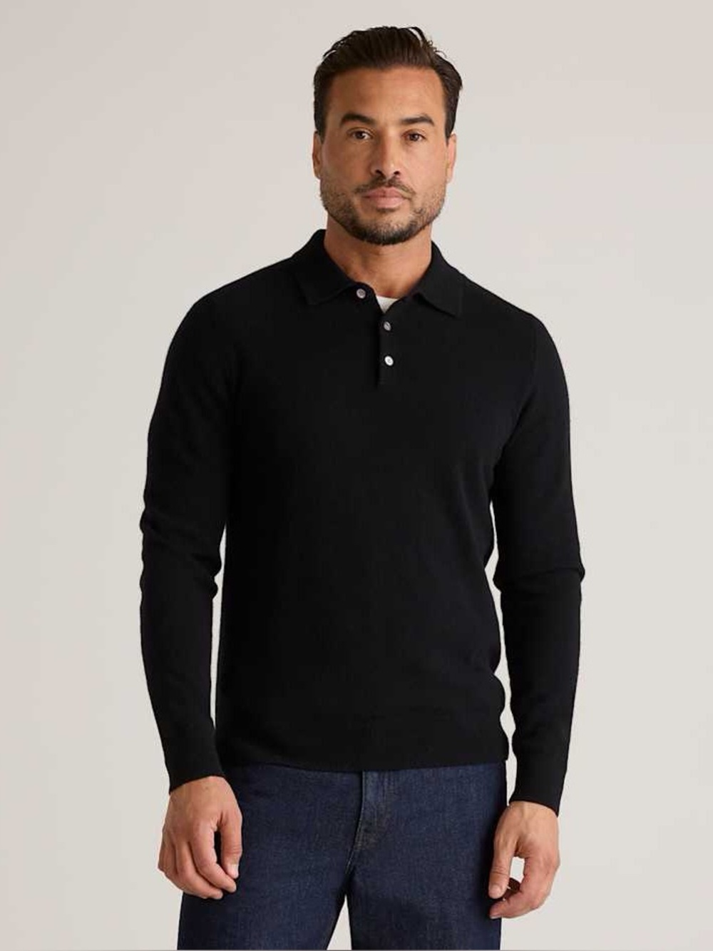 Quince Mongolian Cashmere Polo Sweater in black